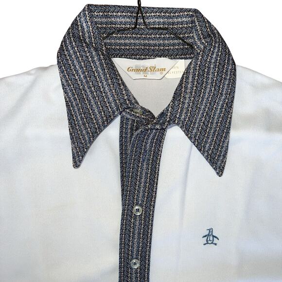 VINTAGE Munsingwear Polo Shirt Medium White USA 70s Penguin Grand Slam - Picture 1 of 16